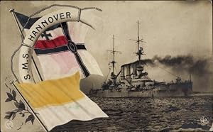 Ansichtskarte / Postkarte Deutsches Kriegsschiff, SMS Hannover, Kaiserliche Marine, Fahnen, NPG