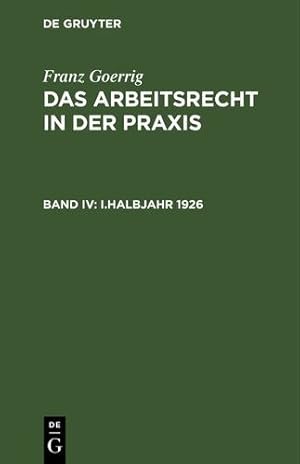 Seller image for I.Halbjahr 1926 (German Edition) [Hardcover ] for sale by booksXpress