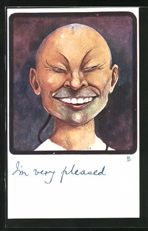 Künstler-Ansichtskarte I`m very pleased, Karikatur eines grinsenden Asiaten
