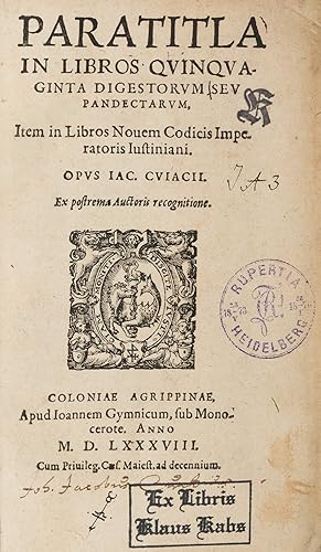 Immagine del venditore per Paratitla in Libros Quinquaginta Digestorum [bound with] Ad Africanum venduto da The Lawbook Exchange, Ltd., ABAA  ILAB