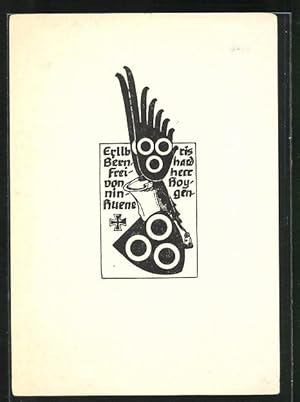 Seller image for Exlibris von O. Neubecker fr Bernhard Freiherr von Hoyningen-Huene, Wappen mit Ritterhelm for sale by Bartko-Reher