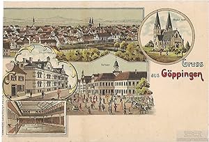 AK Gruss aus Göppingen. Rathaus. Schwimmbad. ca. 1912