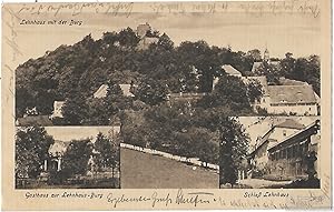 AK Lehnhaus mit der Burg. Gasthaus zur Lehnhaus-Burg. Schloß Lehnhaus. ca. 1917