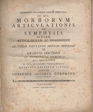 Seller image for Juristische Inaugural-Dissertation. Morborum articulationis ac symphysis brevem aetiologiam ac diagnosin. for sale by Wissenschaftliches Antiquariat K�ln Dr. Sebastian Peters UG