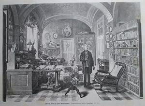 Imagen del vendedor de Justus v. Liebig in seinem Arbeitszimmer". Holzstich von G. Theuerkauf, rckseitig ohne Text, Blattgre: 25 x 33 cm, 1874. a la venta por Antiquariat Michael Eschmann