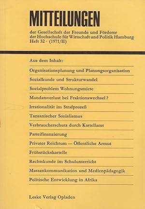 Bild des Verkufers fr Mitteilungen der Gesellschaft der Freunde und Frderer der Hochschule fr Wirtschaft und Politik Hamburg Heft 32 (1971/2) zum Verkauf von Versandantiquariat Nussbaum