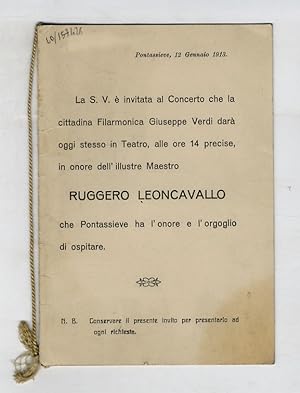 Firma autografa del muscisista, su biglietto d'invito al concerto che la Filarmonica Giuseppe Ver...