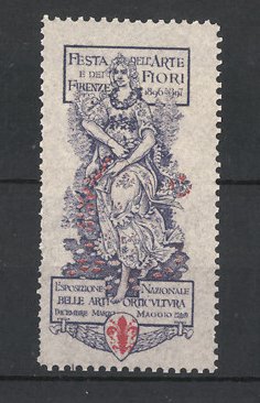 Image du vendeur pour Reklamemarke Firenze, Festa dell'Arte e dell'Fiori 1896, Gttin auf Thron sitzend mis en vente par Bartko-Reher