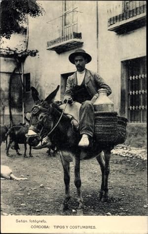 Imagen del vendedor de Ansichtskarte / Postkarte Cordoba Andalusien Spanien, Tipos y Costumbres, Spanier auf einem Esel, Reiter a la venta por akpool GmbH