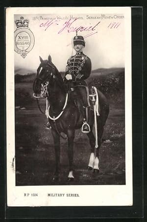 Postcard 18th Princess of Wales Hussars, Seargeant Review Order, britischer Soldat in Uniform