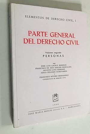 Image du vendeur pour Elementos de Derecho Civil, I - Parte General del Derecho Civil - Volumen segundo - Personas mis en vente par Once Upon A Time