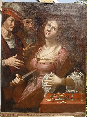 "Der Selbstmord der Lucretia" originales Gemälde Öl auf Leinwand ca. 115x85cm; um 1620. Text der ...