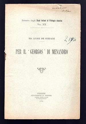 Bild des Verkufers fr Per il "Georgos" di Menandro zum Verkauf von Sergio Trippini