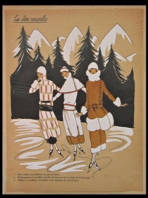 FRENCH ART DECO FASHION, WINTER, MOUNTAIN, HIVER, MONTAGNE -1922 POCHOIR PRINT- IDEES NOUVELLES D...