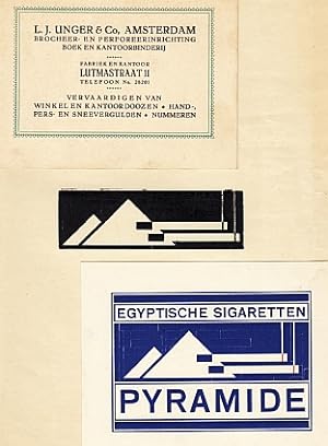 16 grafische ontwerpen in hoogdruk gemaakt voor de Amsterdamsche Grafische School, ca. 1930.