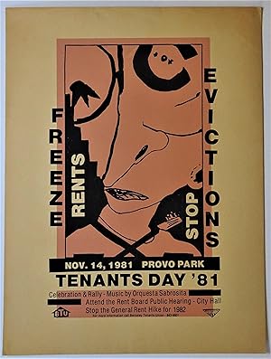 (Original Protest Poster) FREEZE RENTs - STOP EVICTIONS - Tenants Day '81, Nov. 14, 1981 Provo Park