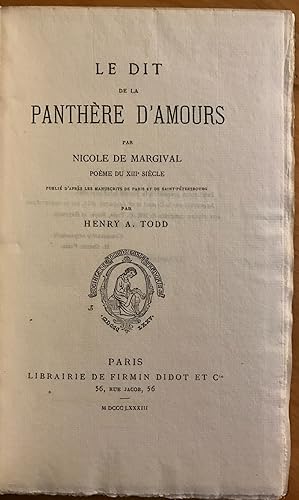 Le Dit de la Panthère d'Amours par Nicole de Mrgival. Poème du XIIIe siècle publié d'après le man...