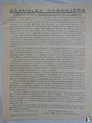 Folleto - Brochure : ASAMBLEA NARANJERA. Productores y Exportadores de la Región! Murcia 1933