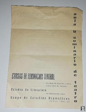 Bild des Verkufers fr Antiguo Folleto Universidad de Valencia: Cursos de formacin teatral 1962 zum Verkauf von LIBRERA MAESTRO GOZALBO
