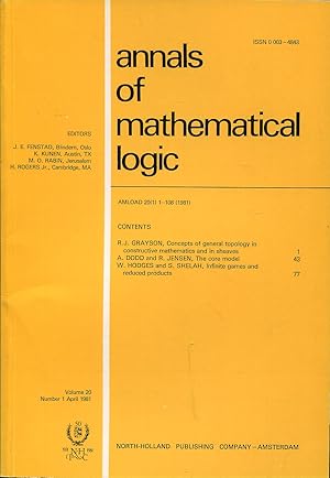 Bild des Verkufers fr Annals of mathematical logic. Volume 20, Number 1, April 1981 zum Verkauf von Sylvain Par