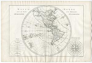 Antique Print-WORLD MAP-WESTERN HEMISPHERE-MAPPE MONDE-AMERICA-USA-Bonne-1787