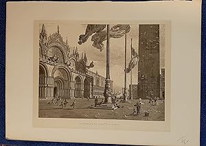 Venedig: Marcusplatz mit Piazzetta in Venedig - alter Holzstich von ca. 1880