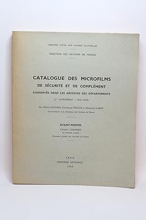 Image du vendeur pour Catalogue de microfilms de scurit et de complment conservs dans les archives des dpartements (Ier supplment : 1955-1958) mis en vente par Librairie Le Feu Follet