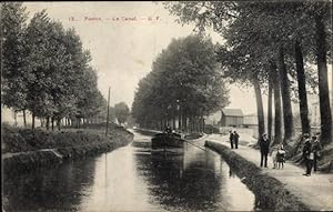 Ansichtskarte / Postkarte Pantin Seine Saint Denis, Le Canal, Lastkahn auf dem Kanal, Weg