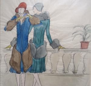 Modezeichnung aus den 20er-Jahren. Kolorierte Bleistiftzeichnung. Signiert mit "Grote 28". Blattg...