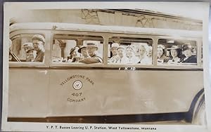 Seller image for Real Photo Post Card: "Y. P. T. Busses Leaving U. P. Station, West Yellowstone, Montana" for sale by Barry Cassidy Rare Books