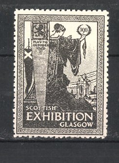 Bild des Verkufers fr Reklamemarke Glasgow, Scottish Exhibition 1911, Gttin mit Ehrenkranz predigt am Stadtrand zum Verkauf von Bartko-Reher