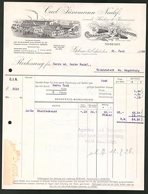 Bild des Verkufers fr Rechnung Gebesee 1928, Cigarren-Fabrik Carl Jnemann Nachf., Werksgebude, Wappen zum Verkauf von Bartko-Reher