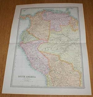 Imagen del vendedor de Map of South America (Section 1) covering Colombia, Venezuela, British Guiana, Ecuador, Peru and parts of Brazil and Bolivia - Sheet 77 Disbound from the 1890 'The Library Reference Atlas of the World' a la venta por Bailgate Books Ltd
