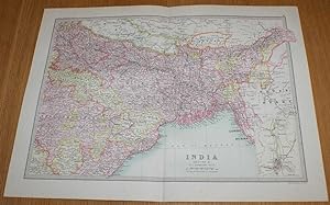 Seller image for Map of India (Section 2) covering parts of modern day central and eastern India, Bangladesh, Bhutan and Nepal with small inset plan of Calcutta - Sheet 47 Disbound from the 1890 'The Library Reference Atlas of the World' for sale by Bailgate Books Ltd