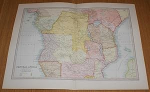 Seller image for Map of Central Africa - Sheet 55 Disbound from the 1890 'The Library Reference Atlas of the World' covering modern day Gabon, Angola, Democratic Republic of Congo, Uganda, Tanzania, Zambia and Kenya for sale by Bailgate Books Ltd