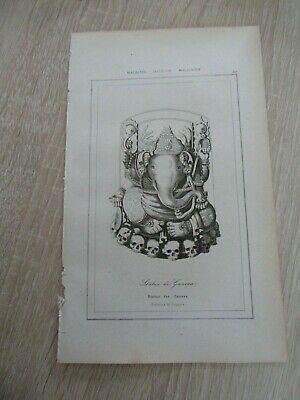 MALAISIE STATUE DE GANESA ELEPHANT TETE DE MORT GRAVURE ORIGINALE 1872