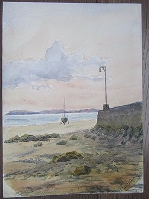 AQUARELLE ORIGINALE 1903 BRETAGNE FINISTERE L'ABER BENOIT