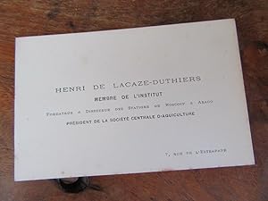 CARTE DE VISITE PROFESSEUR HENRI DE LACAZE DUTHIERS