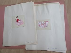 CONTE POUR ENFANT TAPUSCRIT AQUARELLES ORIGINALES MARTINE CADIEU NICOLER NUAGES