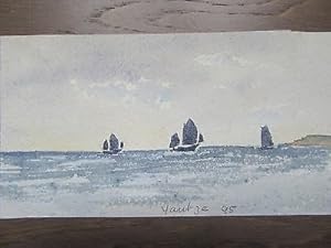 AQUARELLE ORIGINALE 1895 FLEUVE YANGTZE CHINE