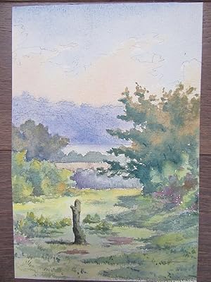 AQUARELLE ORIGINALE 1900 PAYSAGE CAMPAGNE