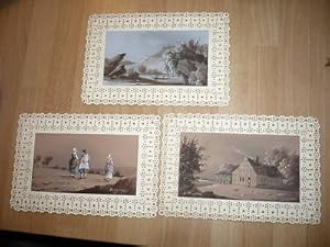 Seller image for L.PINGRAY 3 AQUARELLES ORIGINALES COLLEES SUR CANIVETS 1835 for sale by GEOFFRIAULT