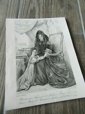 GRAVURE ORIGINALE 1880 francoise d aubigne maintenon anne marie de bourbon