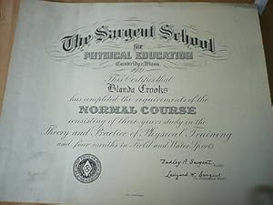 DIPLOME 1914 CAMBRIDGE THE SARGENT SCHOOL PHYSICAL EDUCATION
