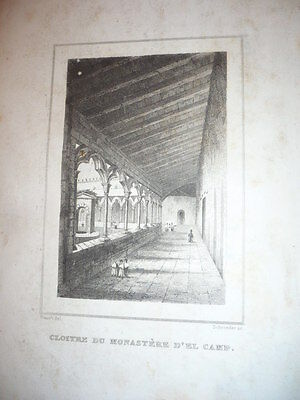 GRAVURE 19ème SIÈCLE CLOÎTRE DU MONASTERE D'EL CAMP