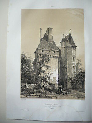 GRANDE LITHOGRAPHIE 1870 CHATEAU DE VERDELLES LA FLECHE SARTHE (72)