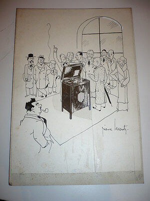 DESSIN CARICATURE 1950 ORIGINAL SIGNE PIERRE LECOMTE