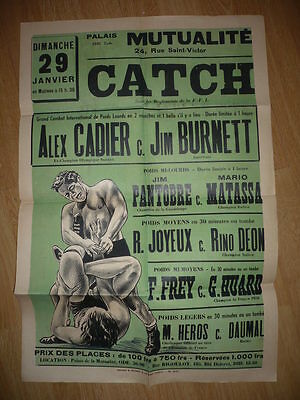 AFFICHE 1930 CATCH CATCH ALEX CALDIER CONTRE JIM BURNETT SPORT