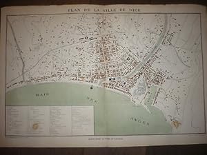 GRAND PLAN LITHOGRAPHIE ORIGINAL 1886 DE LA VILLE DE NICE