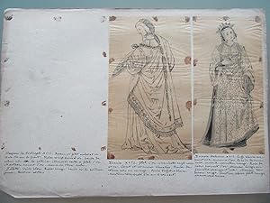 ITALIE 2 DESSINS ORIGINAUX 1900 DAMES DU XV° S. DUCHESSE ITALIENNE